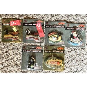 FISHING Christmas Six Ornaments Decorations Fisherman Gift 2001 Rivers Edge